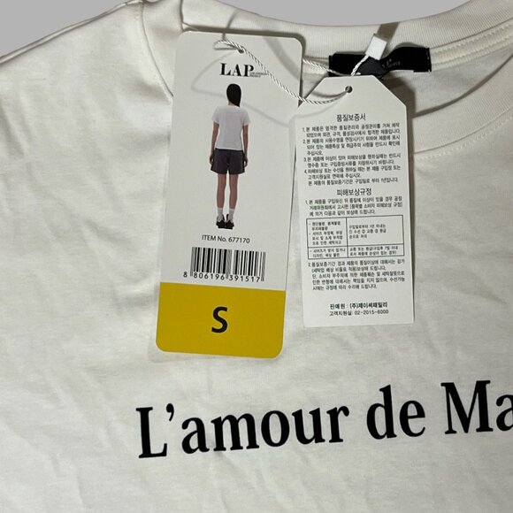 LAP Los Angeles Project White Graphic T-Shirt Lamour De Ma Vie Print Small Size - Picture 4 of 6